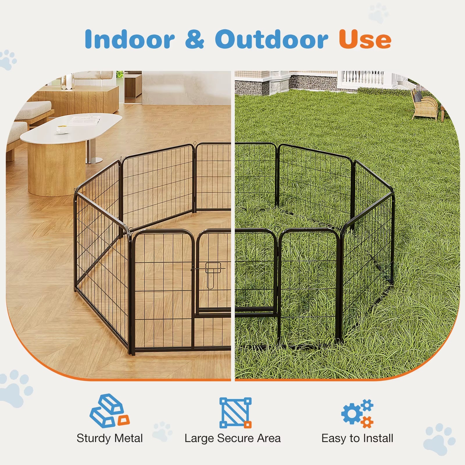 8 Panel Dog Playpen Indoor Pet Fence Exercise for Yard Gate Heavy Duty Crates with Doors Metal Dog Pen for Camping Outdoor