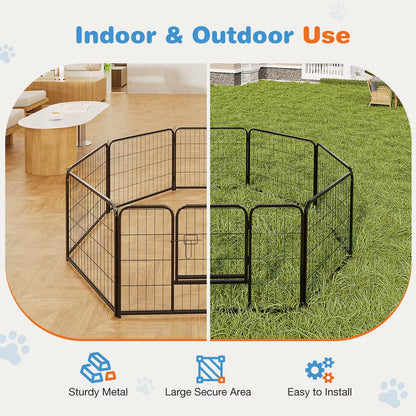 8 Panel Dog Playpen Indoor Pet Fence Exercise for Yard Gate Heavy Duty Crates with Doors Metal Dog Pen for Camping Outdoor