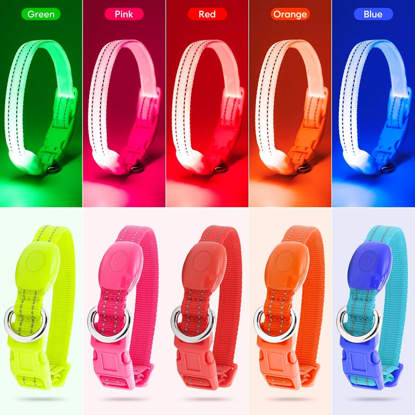 Light up Dog Collar - Reflective LED Puppy Collar Rechargeable Glow in the Dark Cat Collar High Visibility Safety Dog Lights for Night Walking (XS, Red)