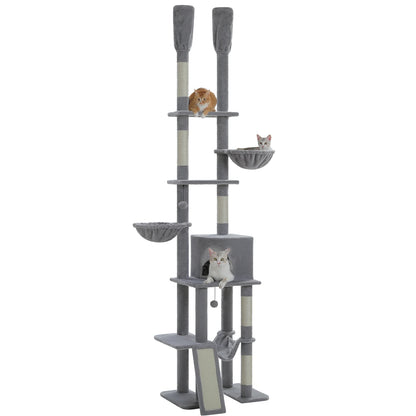 Cactus Cat Tree Floor to Ceiling Cat Tower 7 Tiers Cat Climbing Tree with Cozy Hammocks and Condos 5 Platforms Scratching Posts