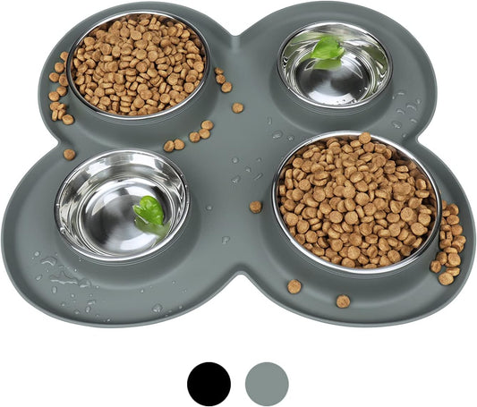 4 Dog Cat Bowls Set Stainless Steel Water and Food Dishes with Non Spill Skid Resistant Silicone Mat for Pets Small Medium Puppy Feeder for Multiple Pets
