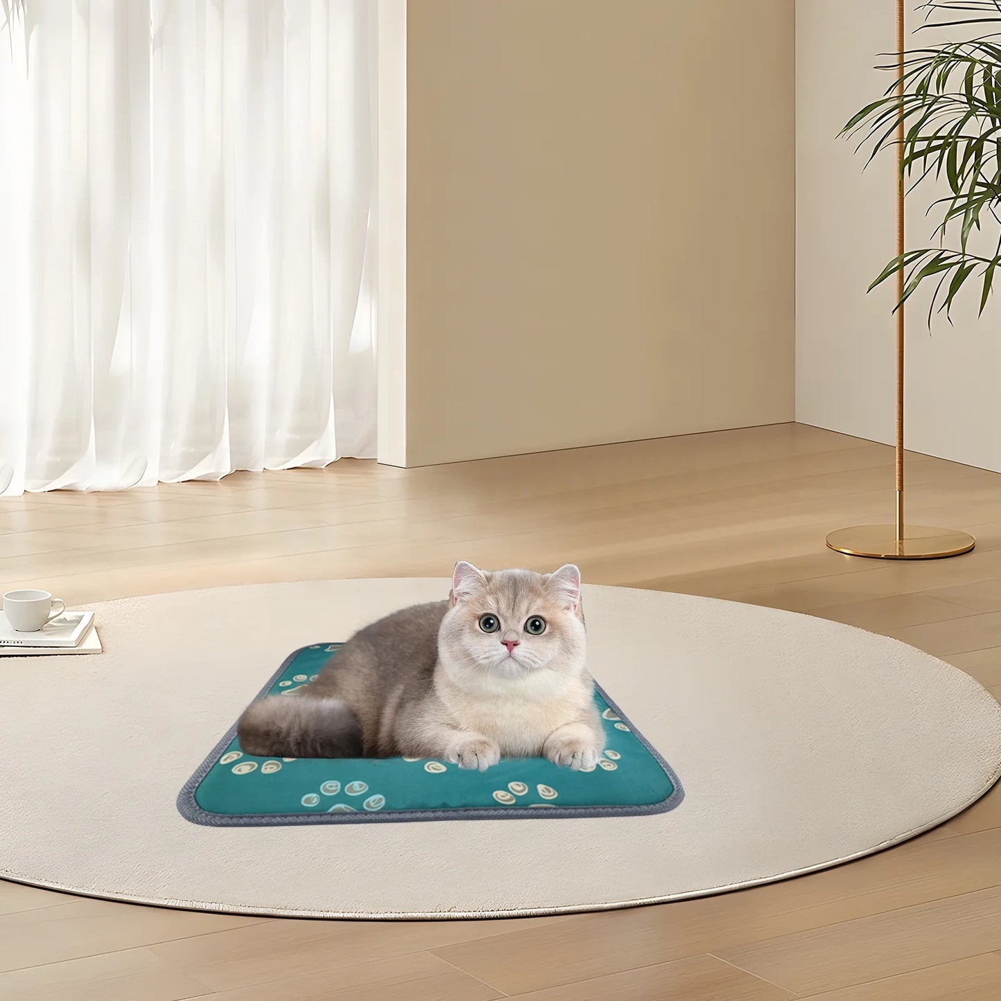 Pet Heating Pad, Waterproof Heated Bed Mat for Cats Dogs Puppies Bed Indoor, Electric Warming Pad Heating Blanket with Anti- Steel Cord, Dual Temperature Dual Control, 17.7Inch