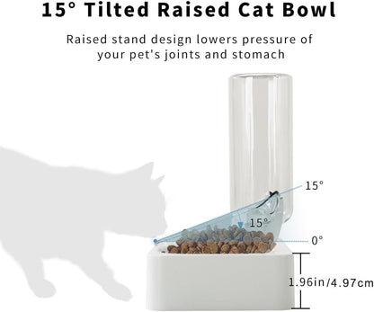 Double Elevated Dog Cat Bowl, Pets Water and Food Bowl Set, 15° Raised Tilted Dishes Indoor for Kitten, Puppies, Small or Medium Size Dogs Cats