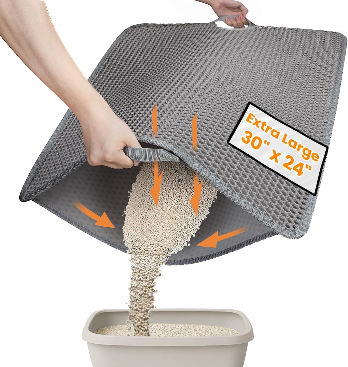 Cat Litter Mat 23"X17" Litter Box Mat, EVA Honeycomb Double Layer Design, Urine & Waterproof, Scatter Control Kitty Litter Mat, Less Waste, Easier to Clean,Washable, Black