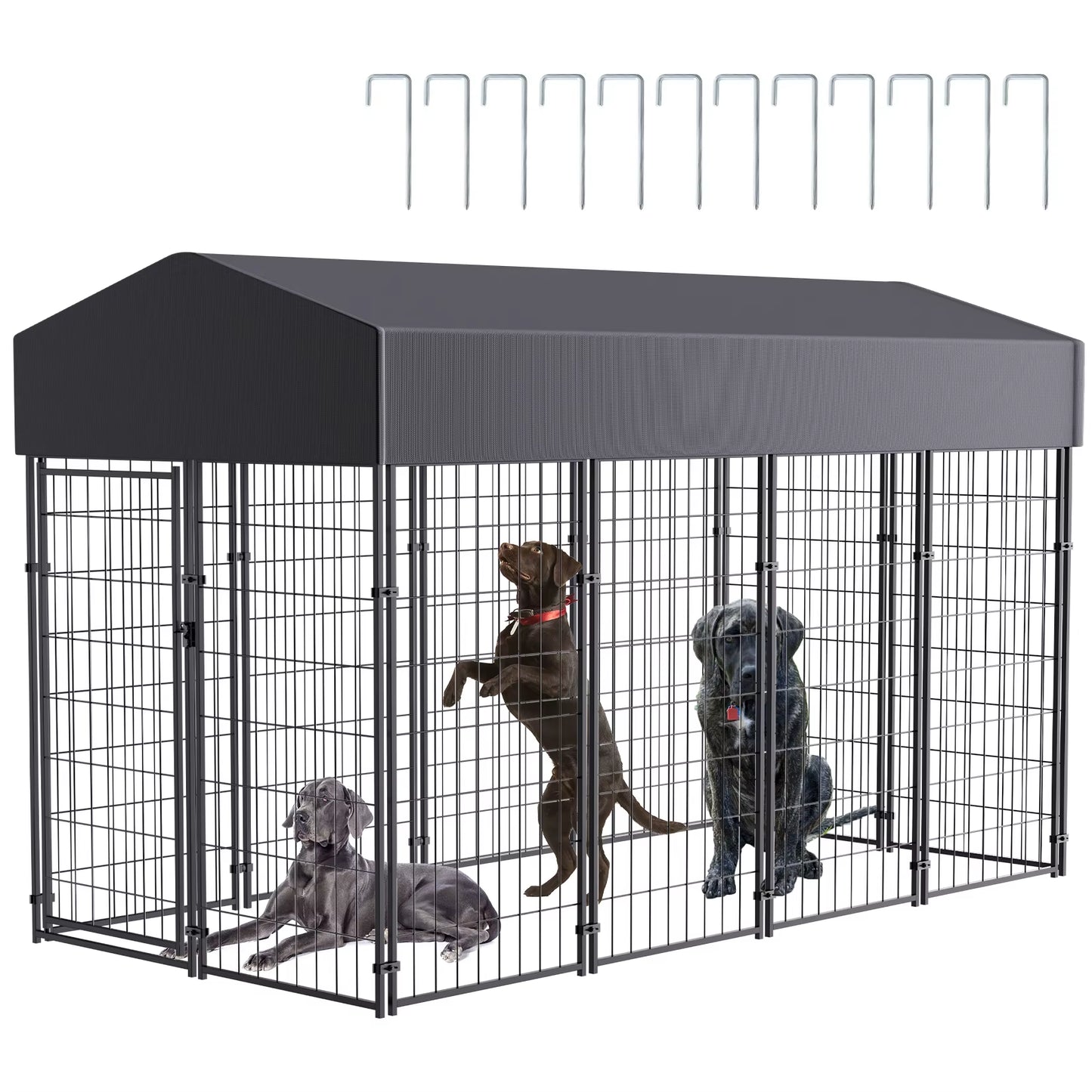 Large Dog Kennel Outdoor Dogs Welded Wire Kennels and Runs Crates for Yard with Stakes Water Proof Cover Canopy