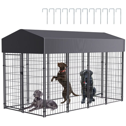 Large Dog Kennel Outdoor Dogs Welded Wire Kennels and Runs Crates for Yard with Stakes Water Proof Cover Canopy