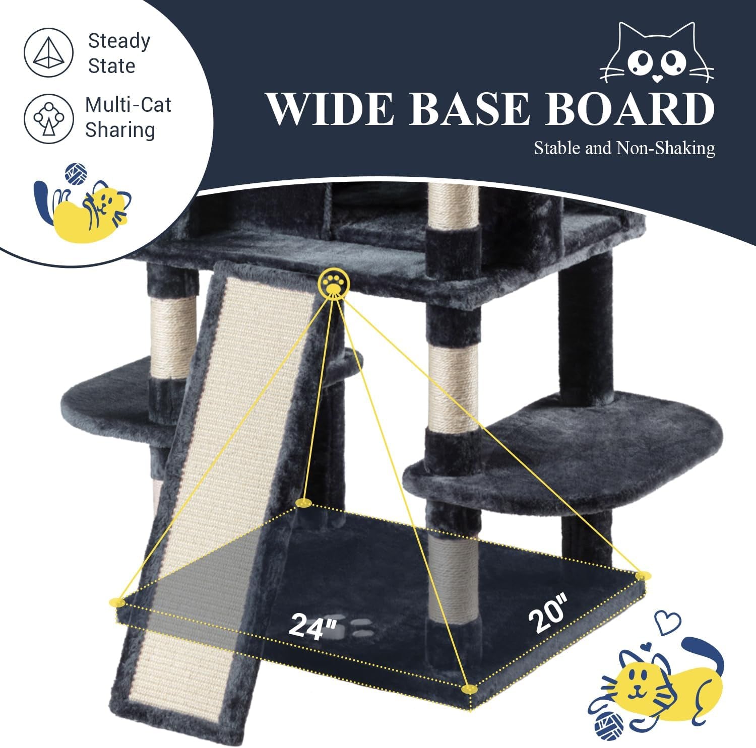 68 Inches Cat Tree/House and Towers for Big Feline/Scratching Post/Multi-Level Large Kitty Climbing Tree with Condo/Smokey Grey