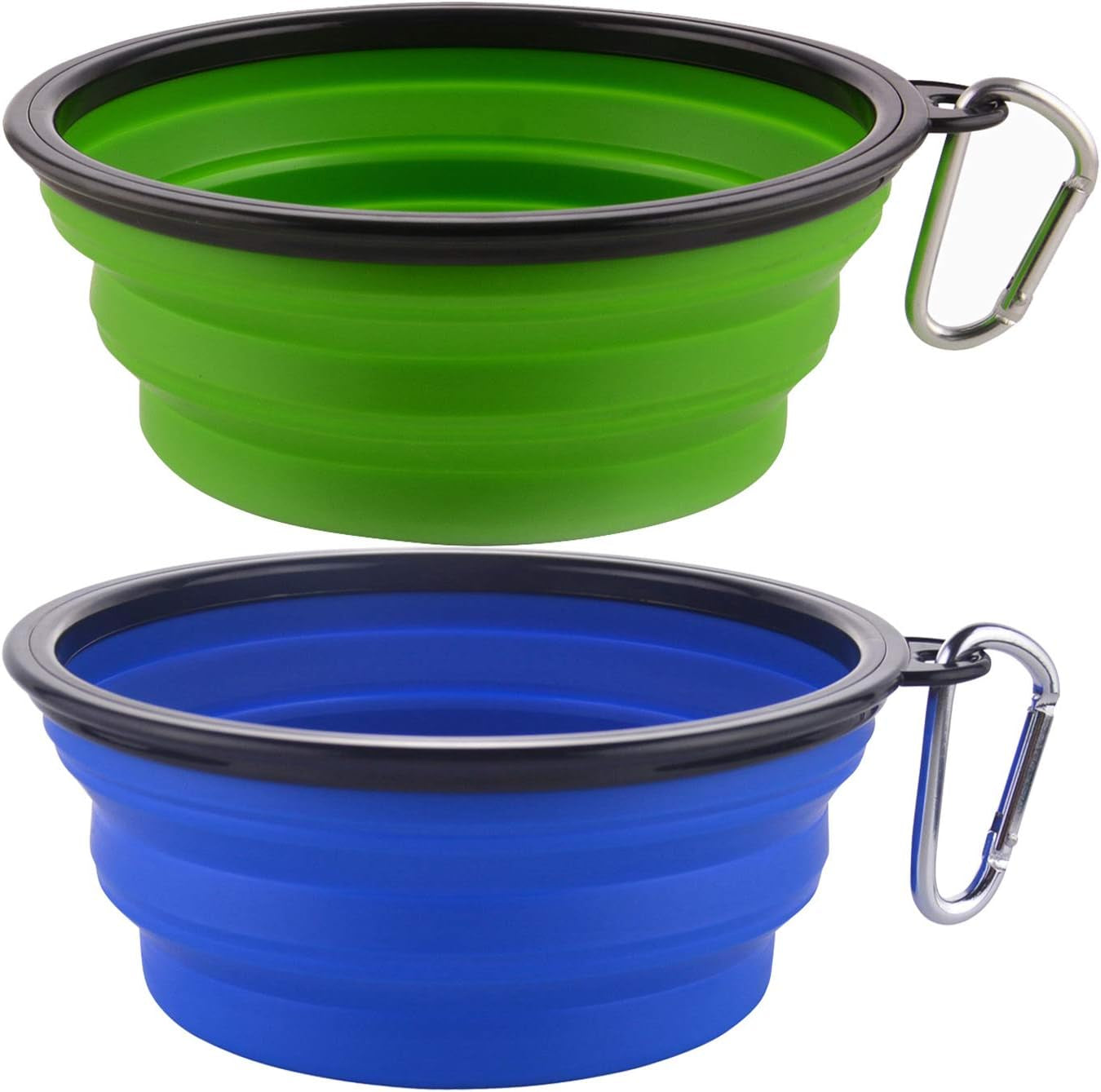 Large Collapsible Dog Bowls, 34Oz Travel Water Food Bowls Portable Foldable Collapse Dishes with Carabiner Clip, 2 Pack (Green+Red)