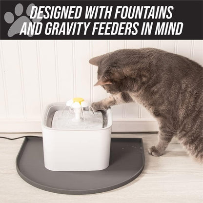 Fountain Mat, Silicone Water Mat Designed for Pet Fountains, Dog Gravity Water Bowls, Mats for Automatic Dispensing Cat Feeders up to 12" Diameter (Medium - 20 X 15 Inches, Black)