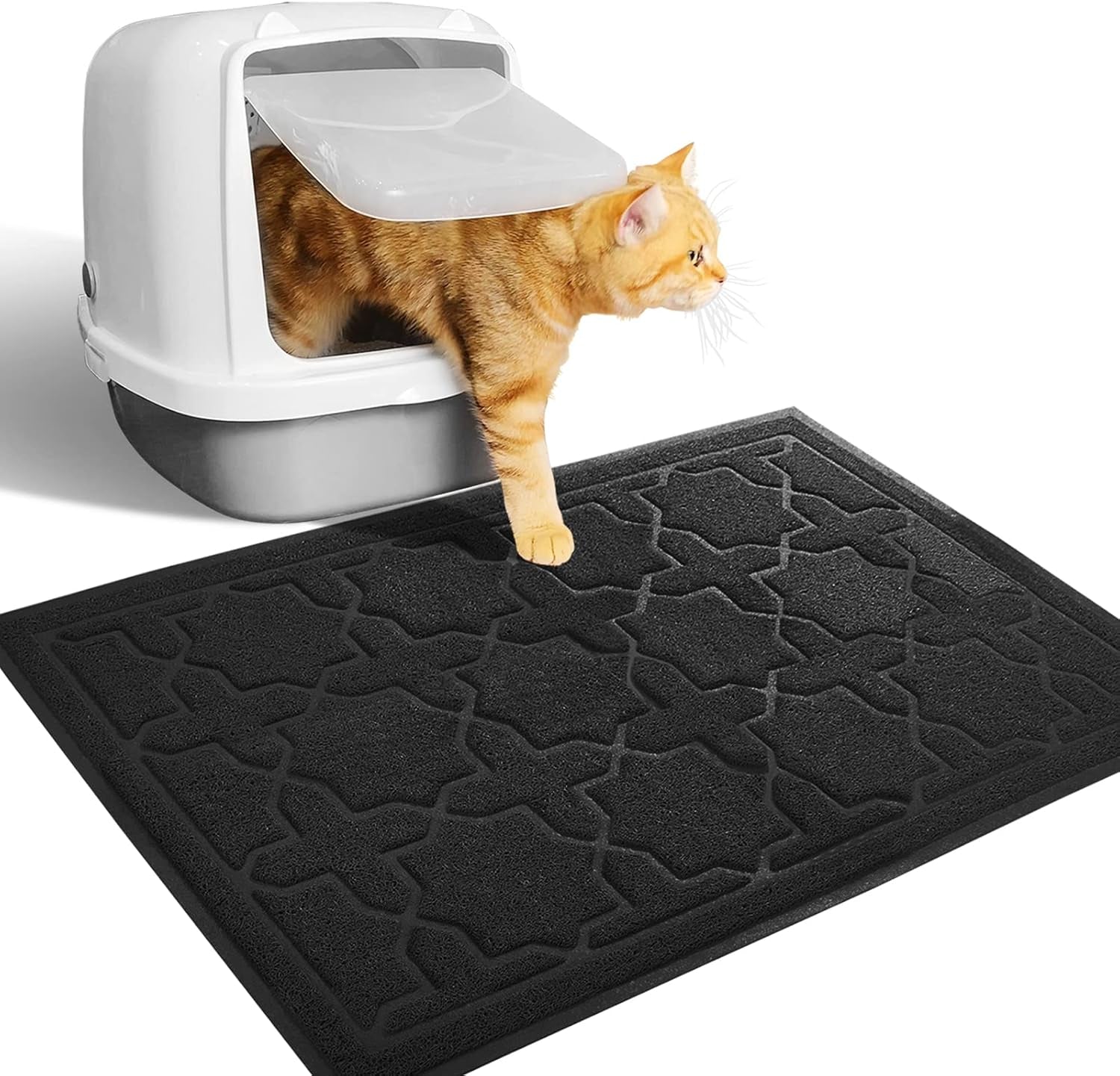 Cat Litter Mat, 35.4"X23.6" Litter Box Mat with Litter Lock Mesh, Soft Cat Litter Mat Litter Trapping Mat, Easy to Clean, Non-Slip, Water Resistant, Litter Free Floors, Dark Grey