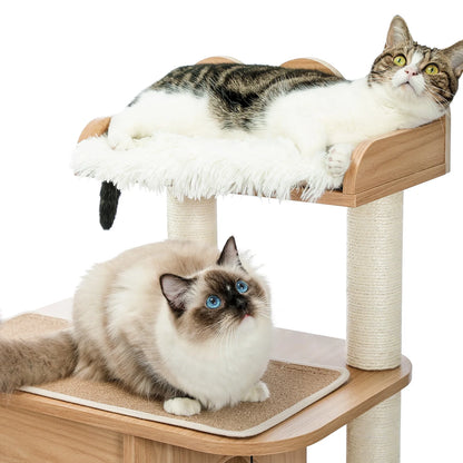 51" Cat Tower for Large Cats Modern Wooden Cat Tree Multi-Level Cat Tree Tower Cat Sky Castle with Cozy Cat Condos, Beige
