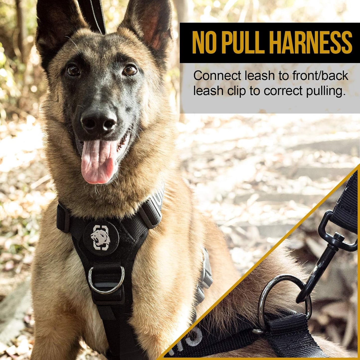 Lightweight No Pull Dog Harness - Perfect for Walking & Hiking All-Day Wear with Small, Medium & Large Dogs (Black, M)