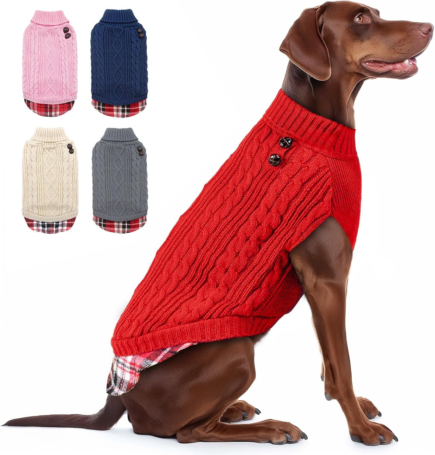 Dog Christmas Sweater Stretchy Pet Coat for Small Dogs Male Turtleneck Small Dog Sweater Red Puppy Clothes Knitwear Puppy Coats with Gingham Patchwork Pet Clothes for Fall Winter
