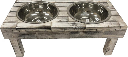 Pet Berjen Table Elevated Double Bowl Feeder, White Wash (Large)