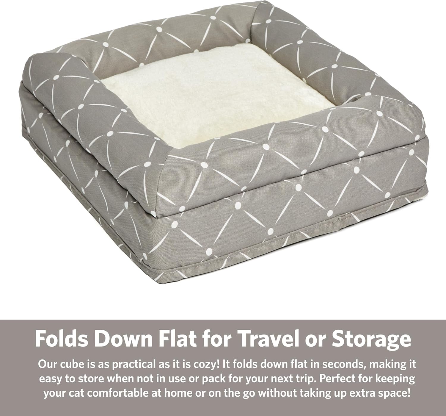 Cat Cube - Cat House/Cat Condo in Fashionable Mushroom Diamond Print, 15.5L X 15.5W X 16.5H Inches