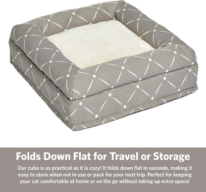 Cat Cube - Cat House/Cat Condo in Fashionable Mushroom Diamond Print, 15.5L X 15.5W X 16.5H Inches