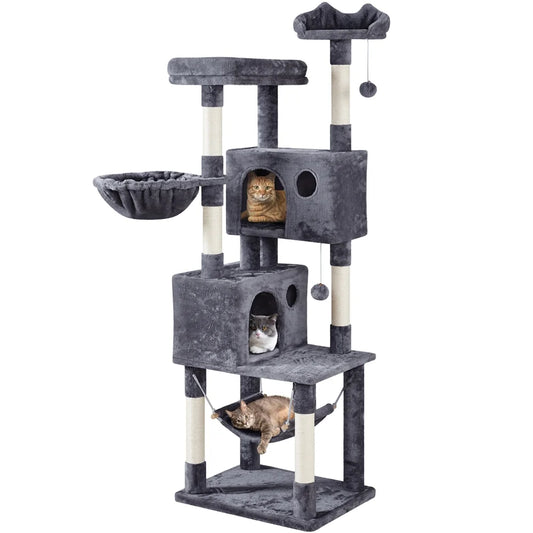 73"H Multi-Level Cat Tree Tower with Condos and Perches, Dark Gray