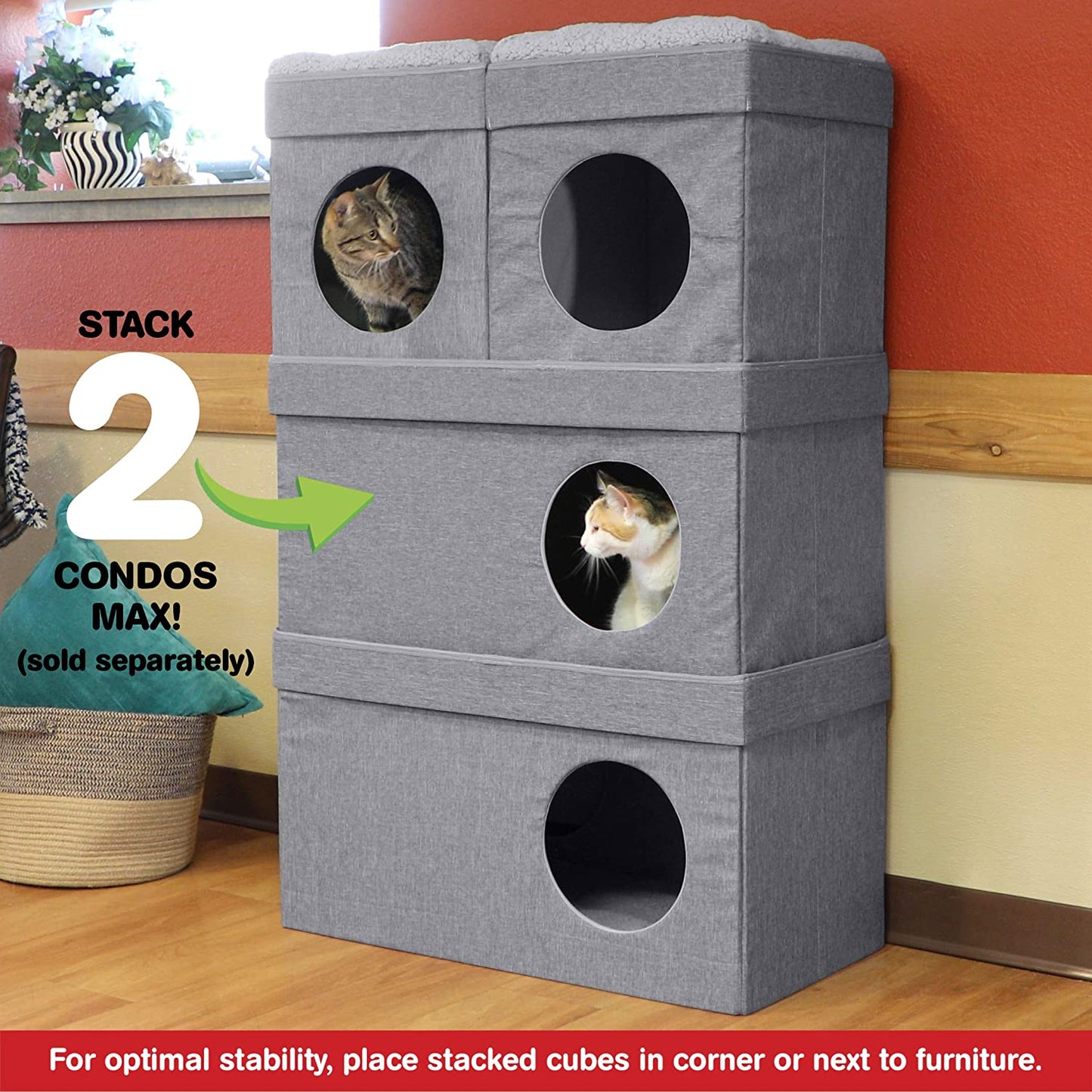 Large Stackable Grey Condo, Cat Cube, Cat House, Pop up Bed, Cat Ottoman, Mansion