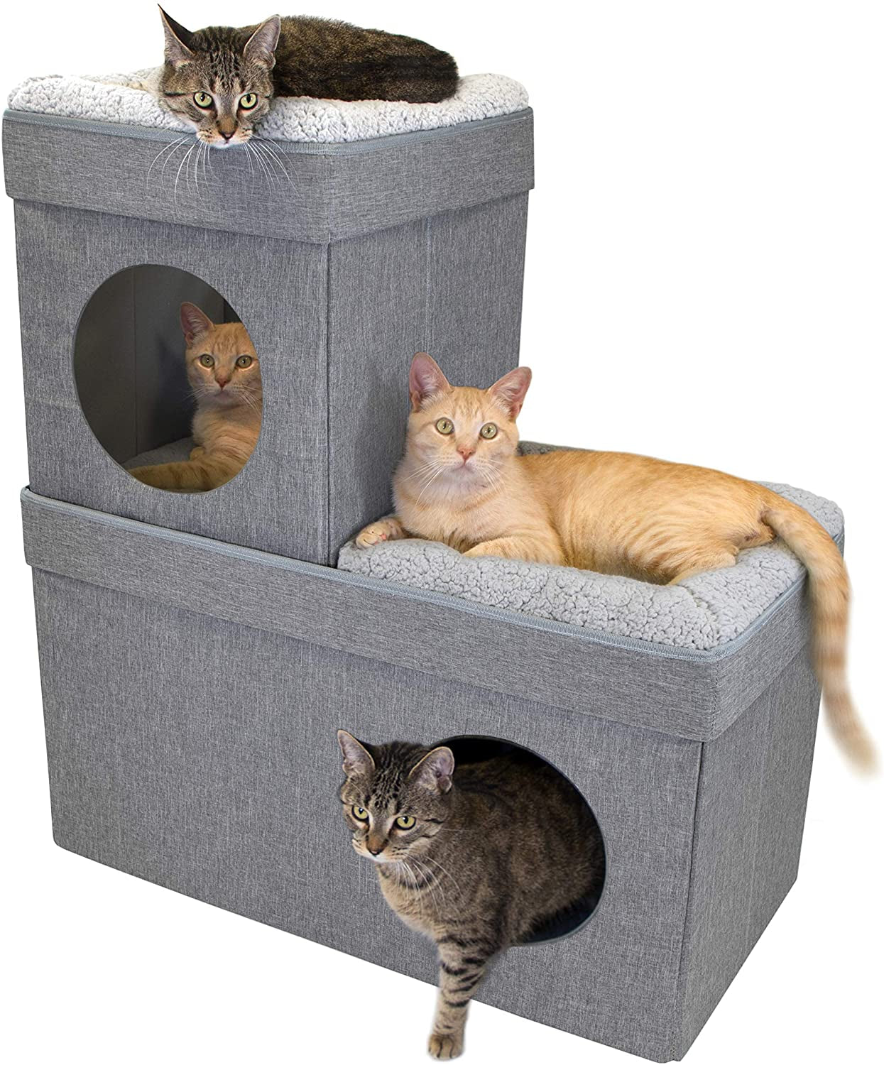 Large Stackable Grey Condo, Cat Cube, Cat House, Pop up Bed, Cat Ottoman, Mansion