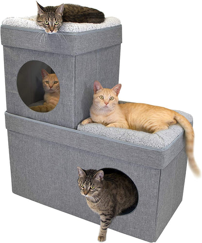 Large Stackable Grey Condo, Cat Cube, Cat House, Pop up Bed, Cat Ottoman, Mansion