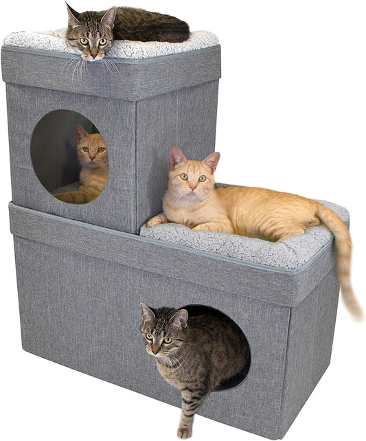 Large Stackable Grey Condo, Cat Cube, Cat House, Pop up Bed, Cat Ottoman, Mansion
