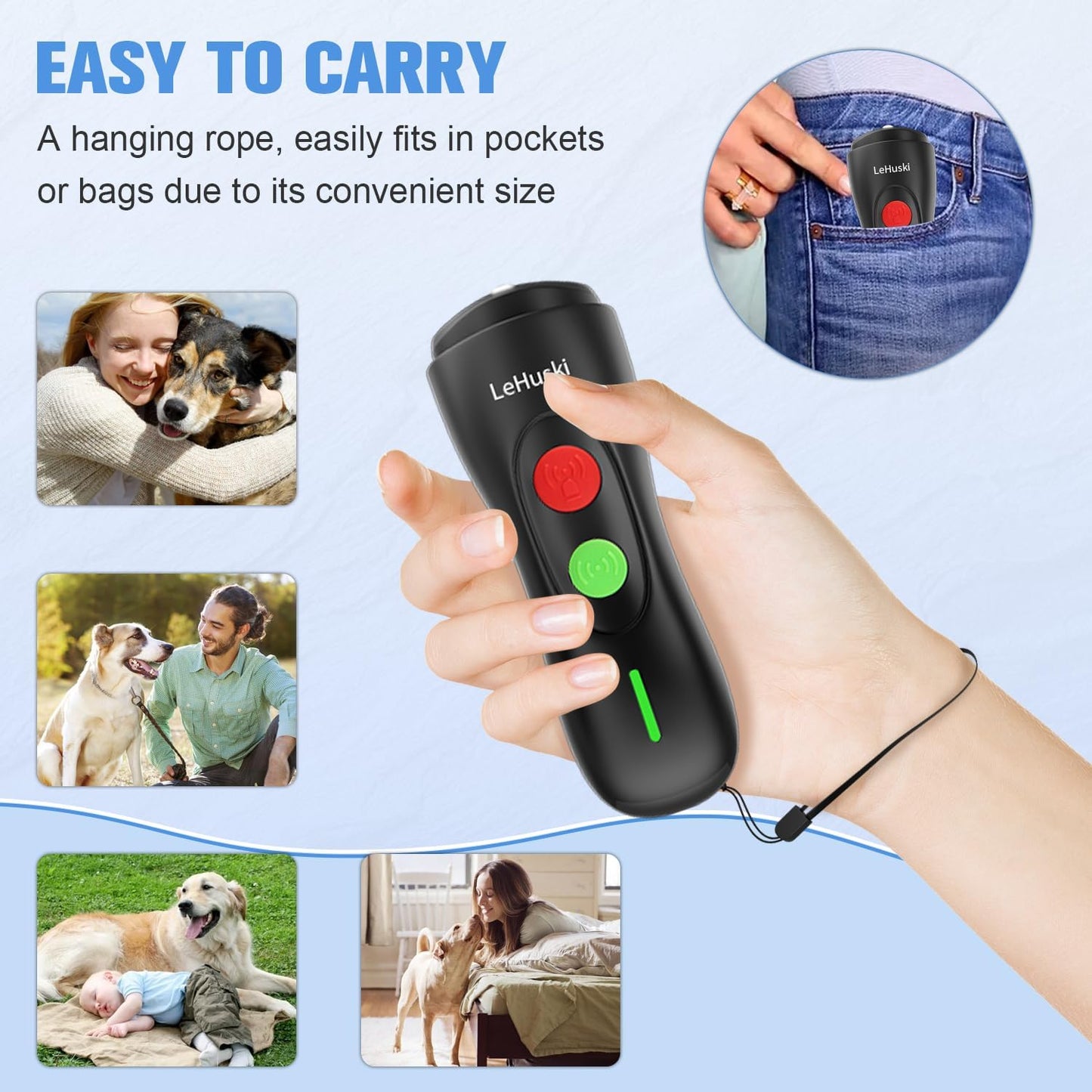 Anti Barking Device Rechargeable Ultrasonic Dog Bark Deterrent Stops Bad Behavior up to 50 Ft Effective Control Range Safe Humane for Indoor Outdoor Use Black