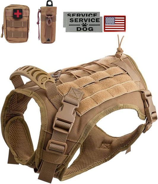 Tactical Dog Vest with Pouches, Adjustable Heavy Duty Nylon Harness for Medium Large Dogs, Service Outdoor Training Military Vest Harness with Molle System and Handle