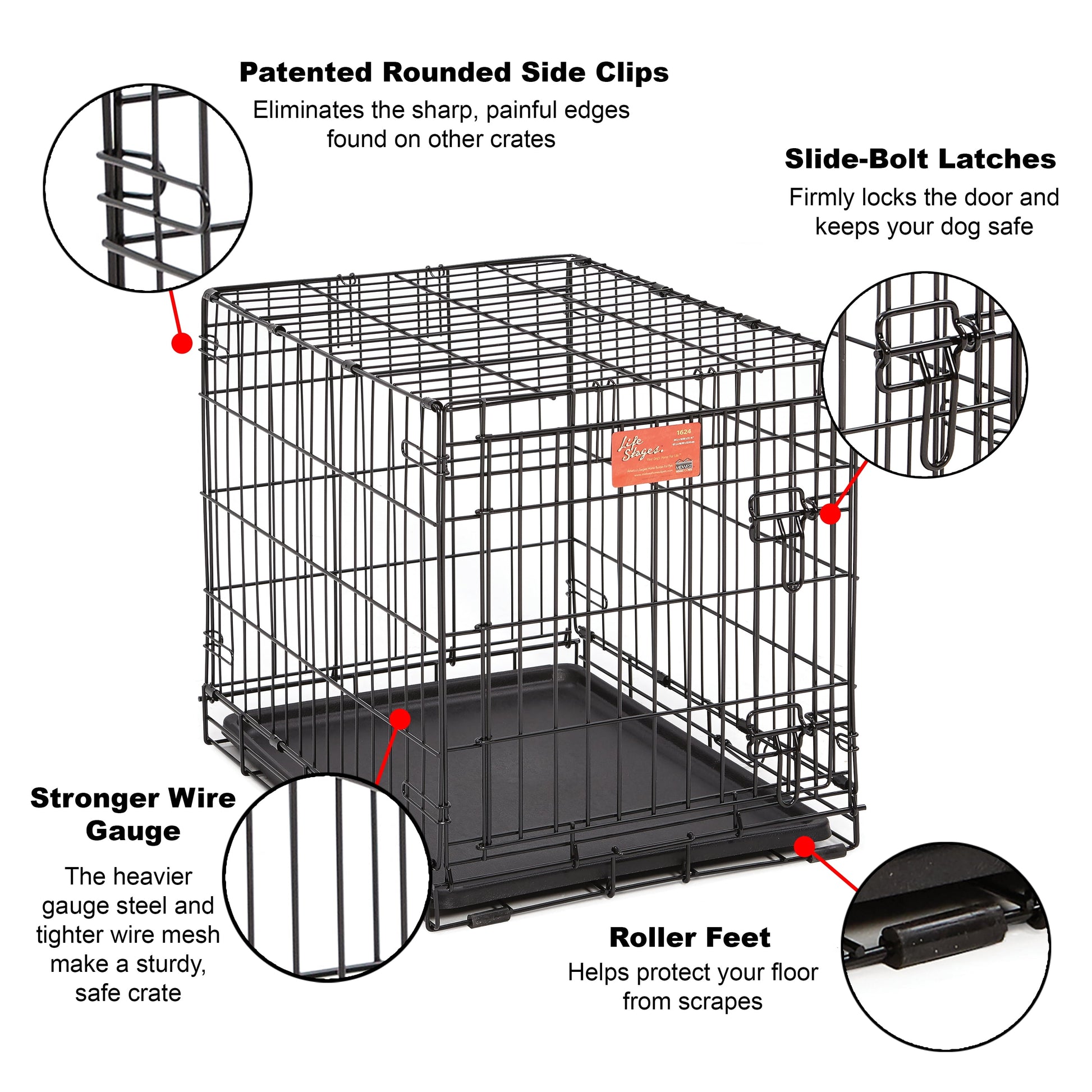 Newly Enhanced Lifestages 24' Single Door Folding Metal Dog Crate with Divider Panel, Floor Protecting Feet, Leak-Proof Dog Pan, 1624, 24L X 18W X 19H Inches, Small Dog Breed