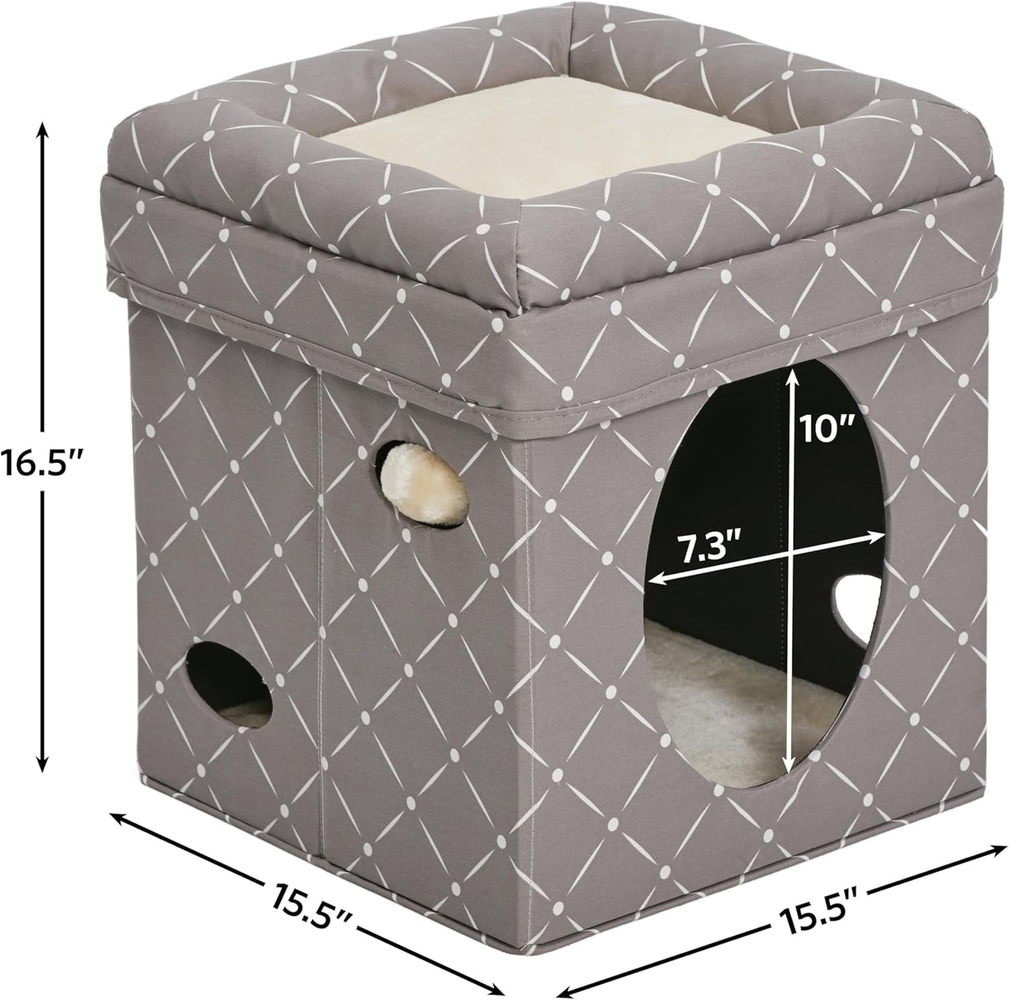 Cat Cube - Cat House/Cat Condo in Fashionable Mushroom Diamond Print, 15.5L X 15.5W X 16.5H Inches