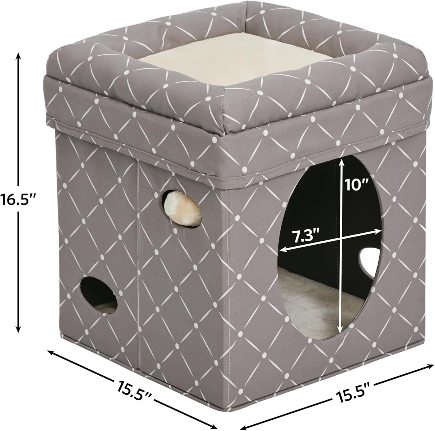 Cat Cube - Cat House/Cat Condo in Fashionable Mushroom Diamond Print, 15.5L X 15.5W X 16.5H Inches