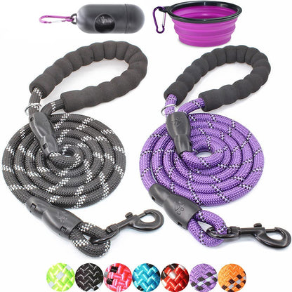 2 Packs 5/6 FT Dog Leash with Comfortable Padded Handle and Highly Reflective Threads Dog Leashes for Small Medium and Large Dogs (5FT-1/2'', Blue+Pink)