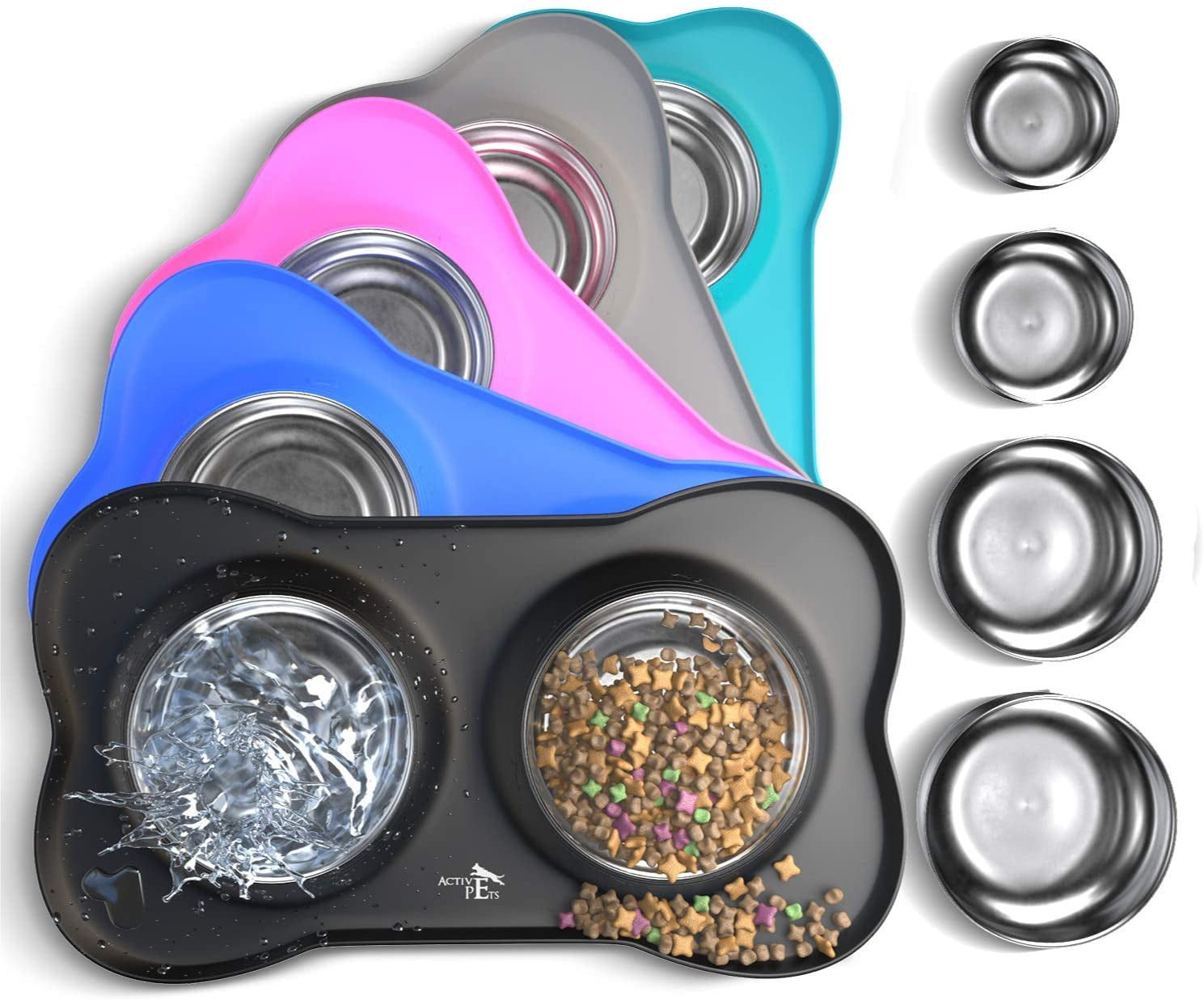 Dog Bowl Set, Stainless Steel No Spill Mess-Proof Food & Water Food Bowls with Skid Resistant Silicone Mat, Dog Bowls Small Size Dog, Medium, & Large, Pet Puppy Bowls & Dishes