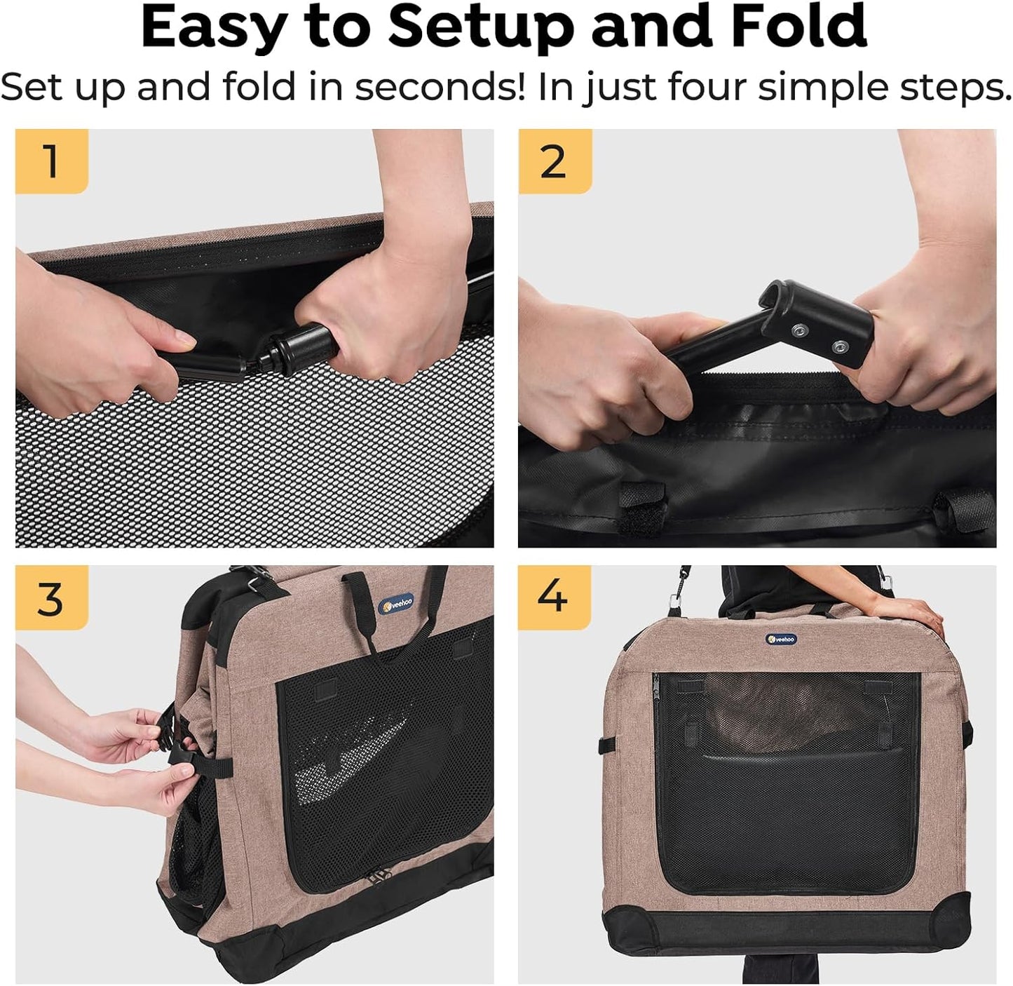 30 Inch Folding Soft Dog Crate, 4-Door Portable Collapsible Pet Kennel Travel Dog Crate for Medium Dogs, 5 X Durable Mesh Screen, 600D Oxford Fabric, Indoor & Outdoor Use, Brown, CWB2428CP