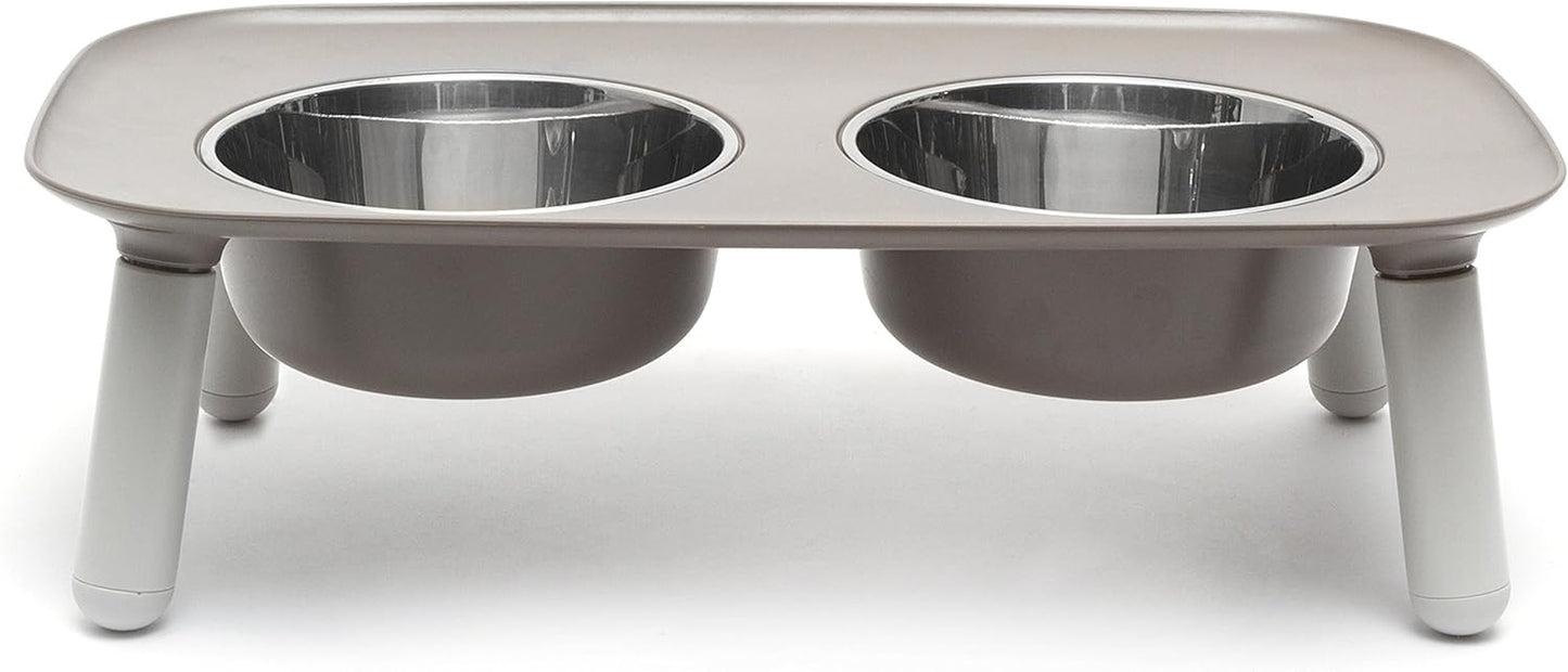Elevated Double Feeder with Stainless Bowls | Adjustable Height 3”, 5”, or 10” | Adjustable Standing Feeder for Dogs | 5 Cups per Bowl | Dark Grey