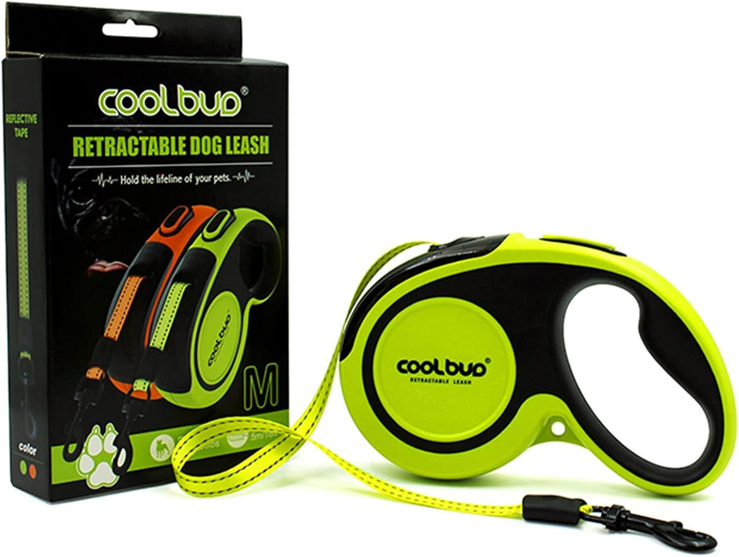 Retractable Dog Leash, 16 Ft Pet Walking Leash for Medium Dogs up to 66 Lbs, One Button Break & Lock, Heavy Duty, Strong Nylon Tape, Tangle-Free (Green, Medium)