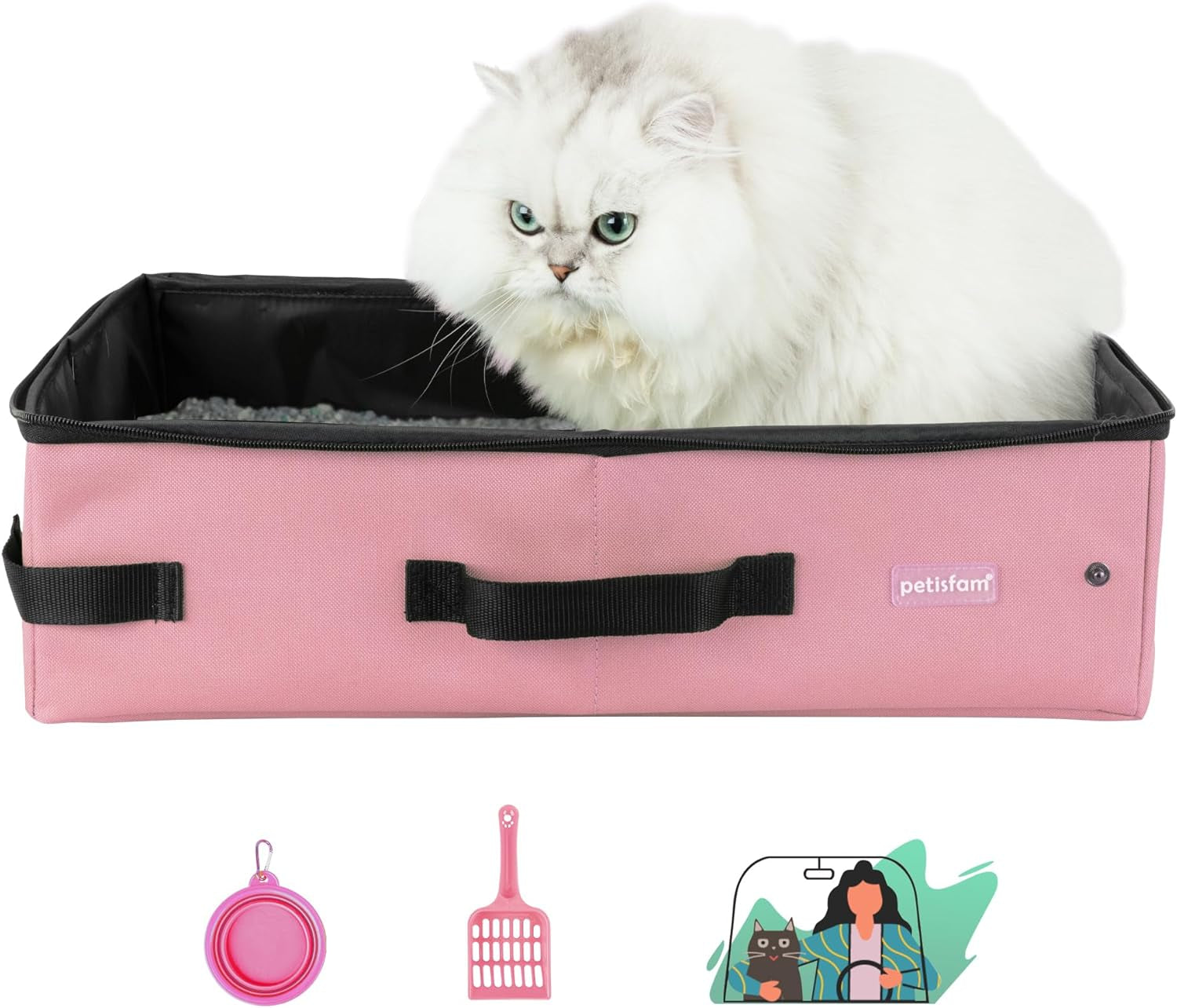 Portable Travel Litter Box for Cats with Lid to Contain Litter and Odor. Easy to Carry, Clean and Store. Easy for Car Travel, Hotle Stays, Flying with Cats