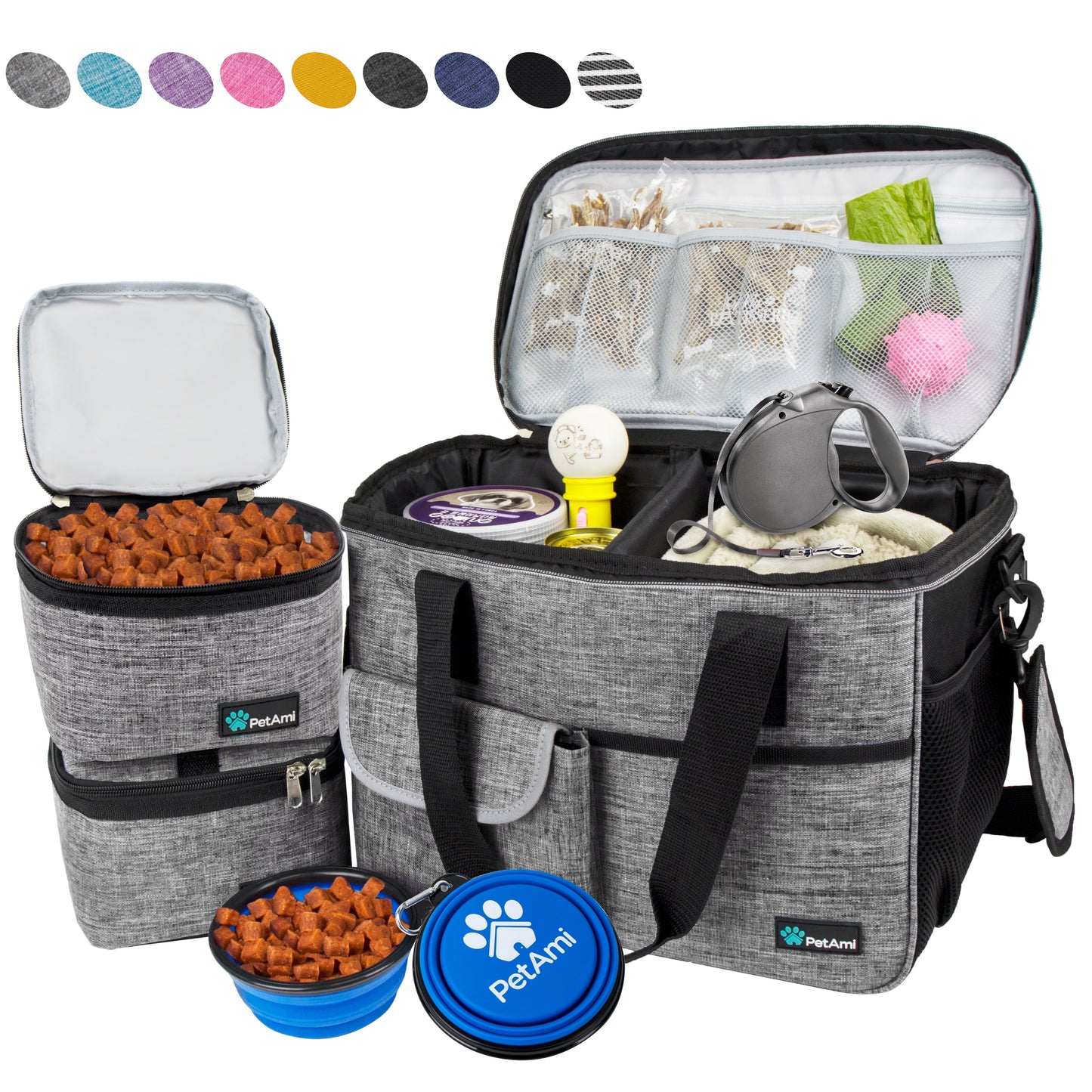 Medium Dog Travel Bag with Food Containers and Bowls, Yellow, 22 L Limit