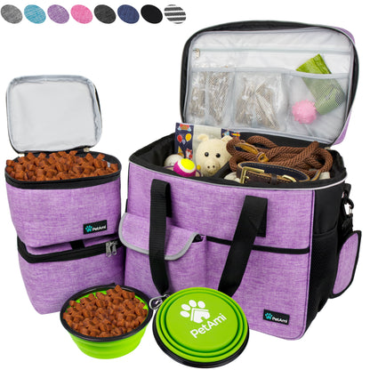 Medium Dog Travel Bag with Food Containers and Bowls, Yellow, 22 L Limit