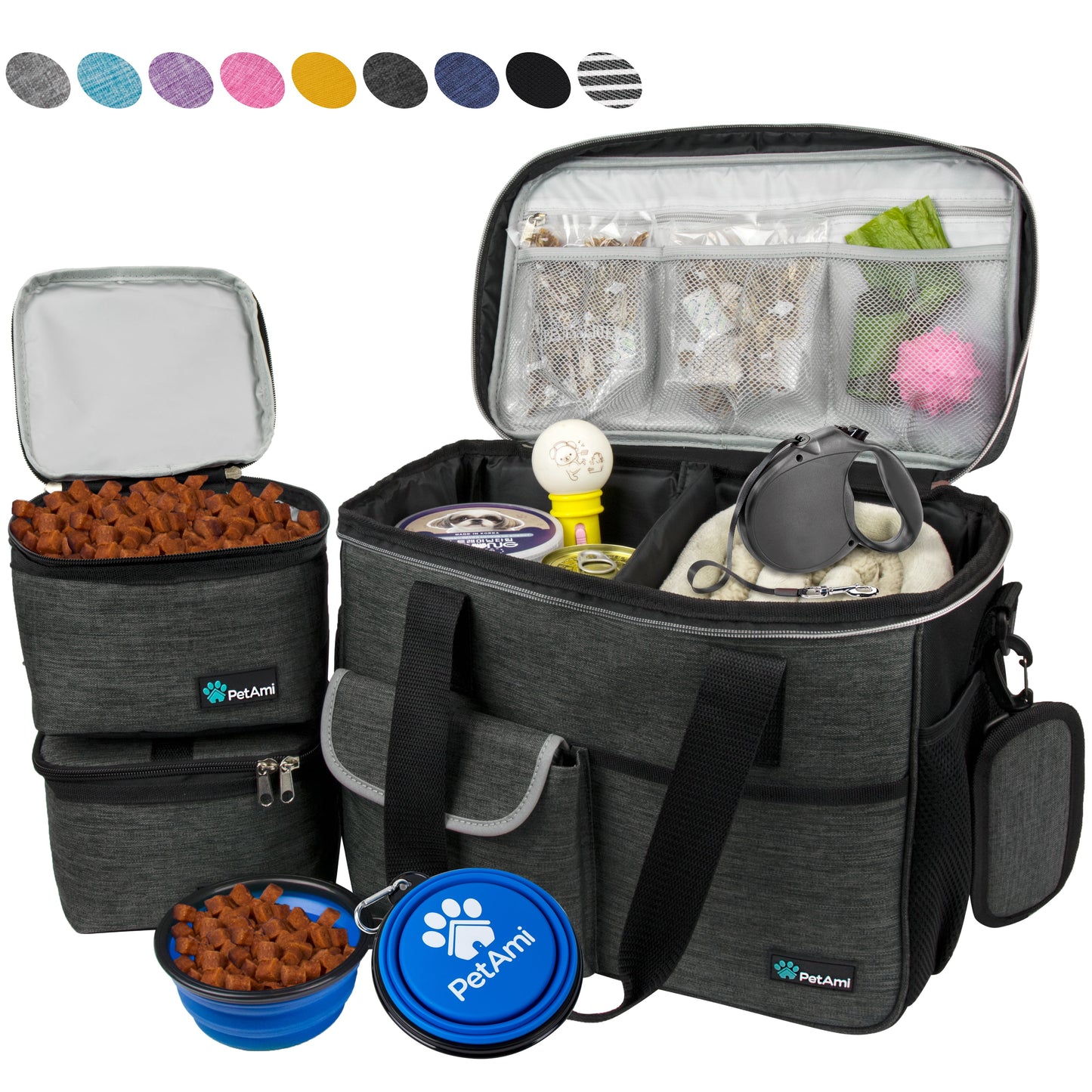 Medium Dog Travel Bag with Food Containers and Bowls, Yellow, 22 L Limit