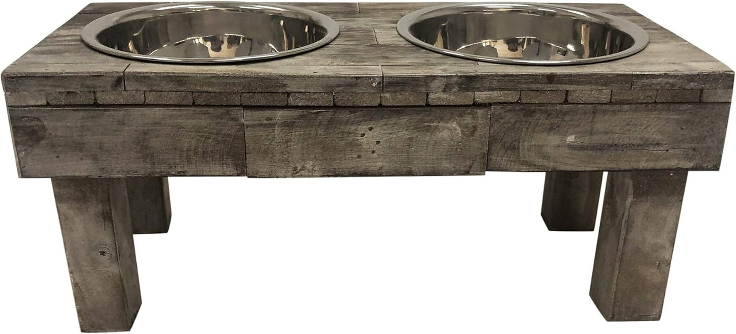 Pet Berjen Table Elevated Double Bowl Pet Feeder, Brown Wash (Large) (02189)