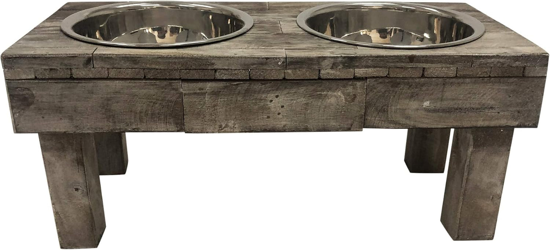 Pet Berjen Table Elevated Double Bowl Pet Feeder, Brown Wash (Large) (02189)