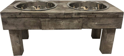 Pet Berjen Table Elevated Double Bowl Pet Feeder, Brown Wash (Large) (02189)