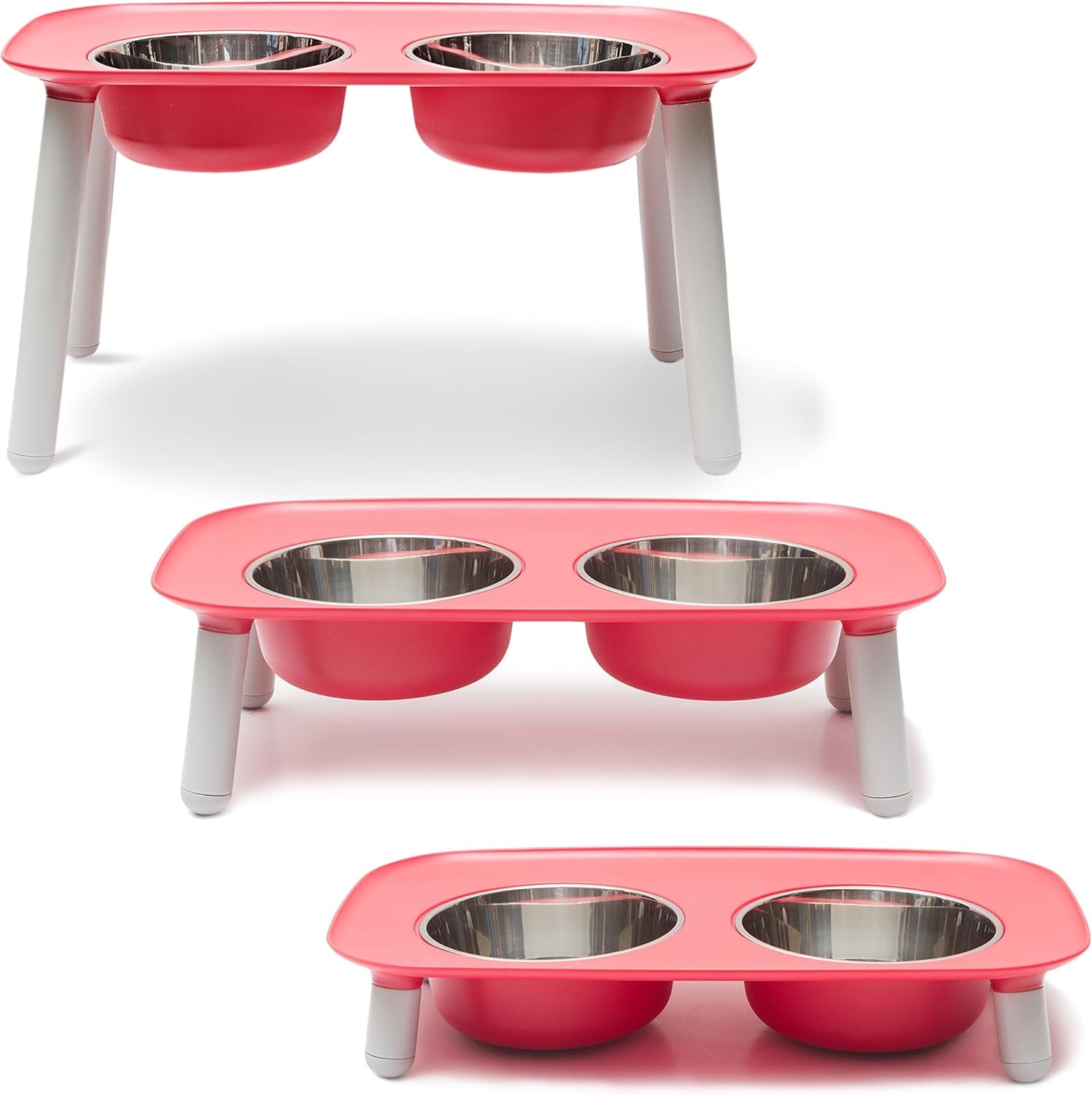Elevated Double Feeder with Stainless Bowls | Adjustable Height 3”, 5”, or 10” | Adjustable Standing Feeder for Dogs | 5 Cups per Bowl | Dark Grey
