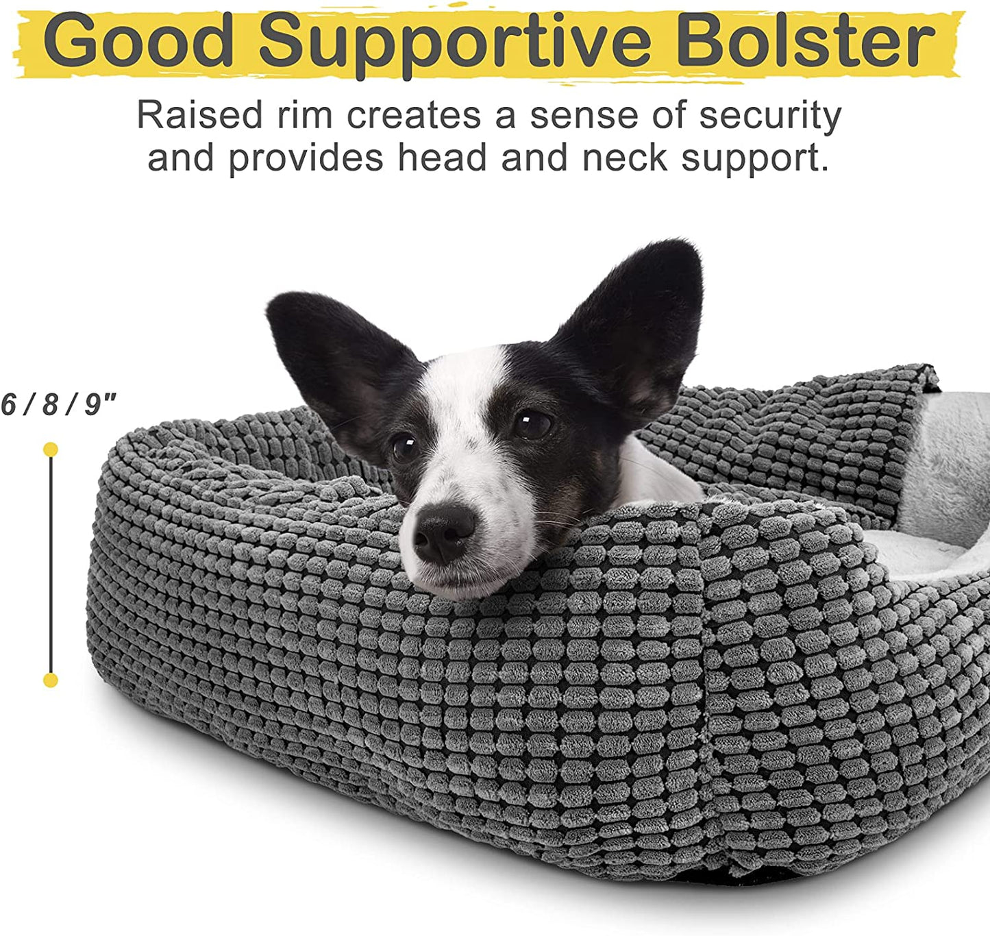 Dog Beds for Large Medium Small Dogs, Rectangle Cave Hooded Blanket Puppy Bed, Luxury Anti-Anxiety Orthopedic Cat Beds for Indoor Cats, Warmth and Machine Washable (20 Inches, Grey)