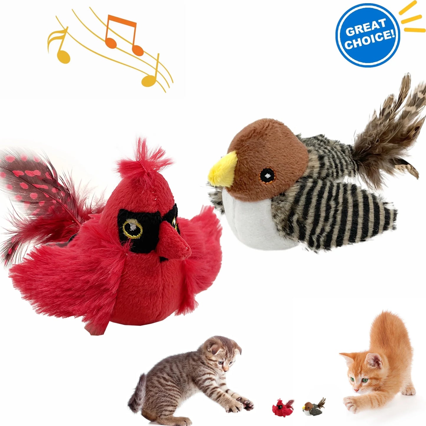 Interactive Electronic Cat Toy, Automatic Chirping Bird Toy Squeaky with Feather Tail, Melody Chaser Toy for Cats to Play Alone, Play and Squeak Kitten Toy for Boredom
