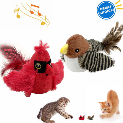Interactive Electronic Cat Toy, Automatic Chirping Bird Toy Squeaky with Feather Tail, Melody Chaser Toy for Cats to Play Alone, Play and Squeak Kitten Toy for Boredom