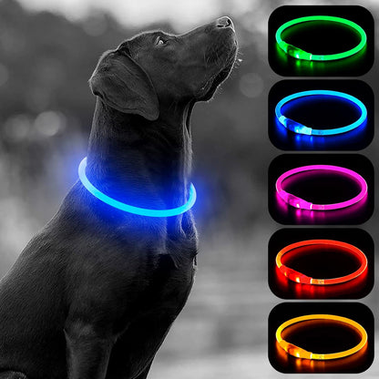 LED Dog Collar Light - USB Rechargeable Light up Dog Collars, DIY Flash LED Dog Necklace for Your Dogs Walking at Night (Red)