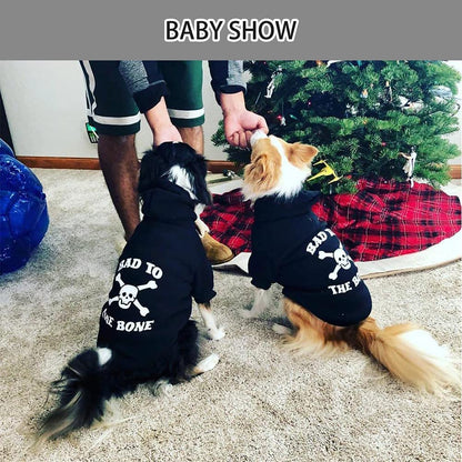 Bad to the Bone Lettered Dog Hoodie - Warm Fleece Sweatshirt with Hood and Leash Hole, Cozy Soft Pet Outfit for Small Medium Dogs, M