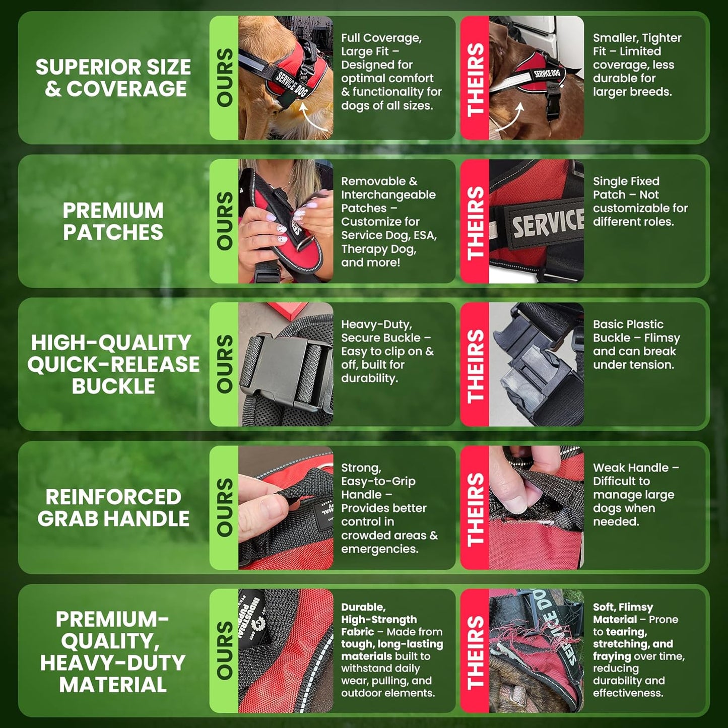 Service Dog Vest with Hook and Loop Straps & Matching Leash Set - Harnesses from XXS to XXL - Service Dog Harness Features Reflective Patch and Comfortable Mesh Design (Red, Small)