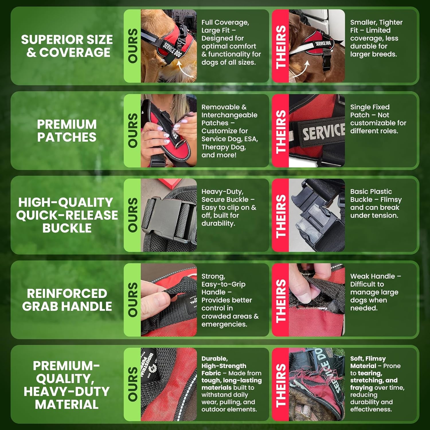 Service Dog Vest with Hook and Loop Straps & Matching Leash Set - Harnesses from XXS to XXL - Service Dog Harness Features Reflective Patch and Comfortable Mesh Design (Red, Small)